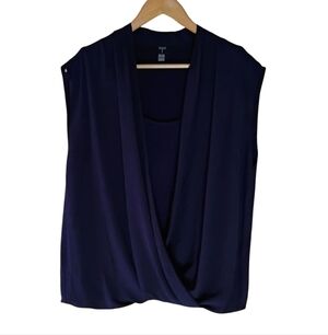 Tahari Faux Wrap Sleeveless Top with attached tank Dark Navy size Large